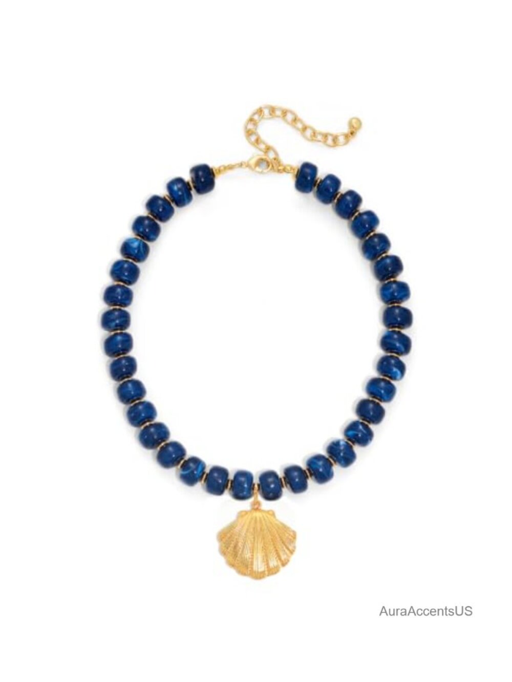 Chunky Beaded Shell Pendant Necklace with Lobster Clasp